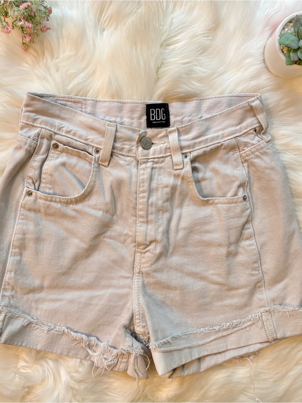 Urban Outfitters BDG High Rise Denim Shorts Cream